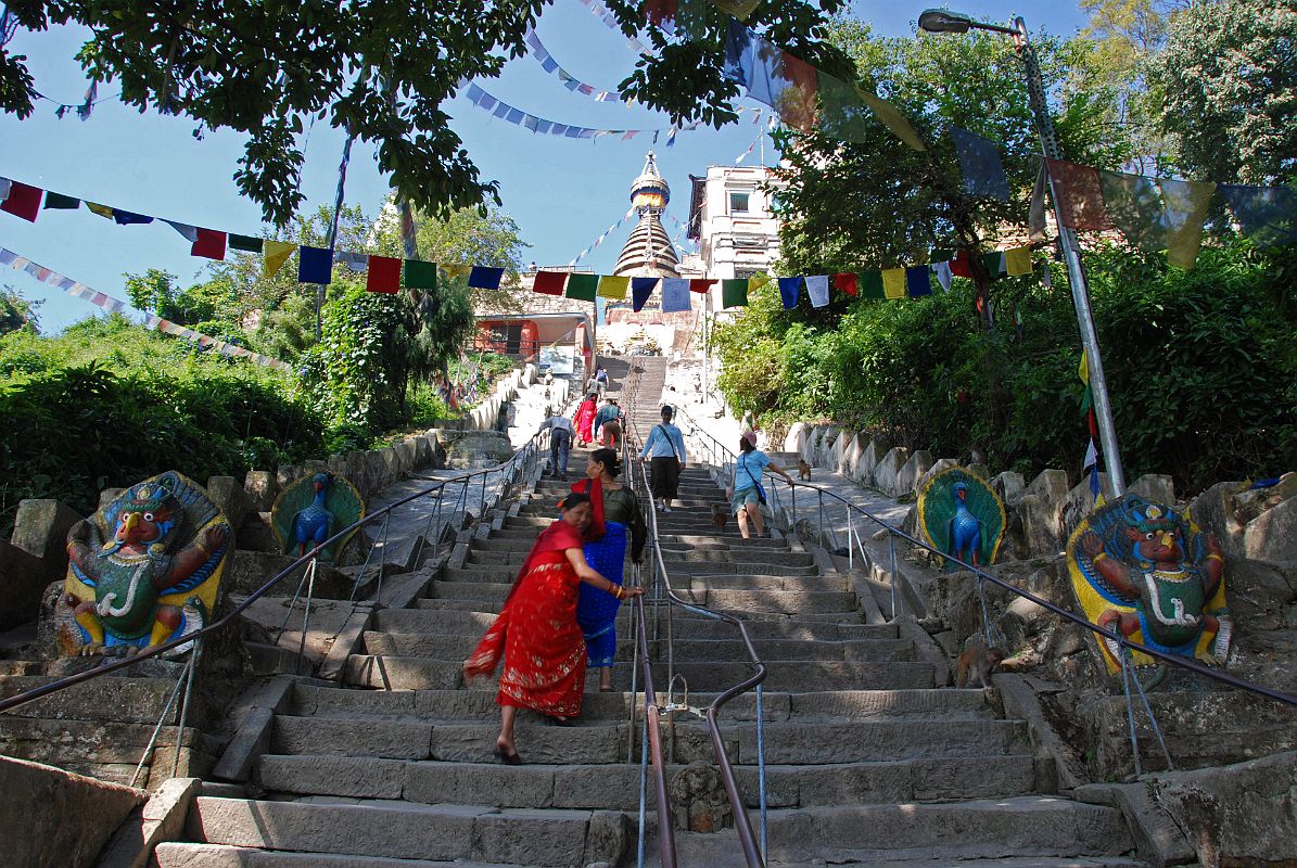 Kathmandu Swayambhunath 12 Pairs Of Garudas And Peacocks Flank The Final Steps To Swayambhunath Stupa 